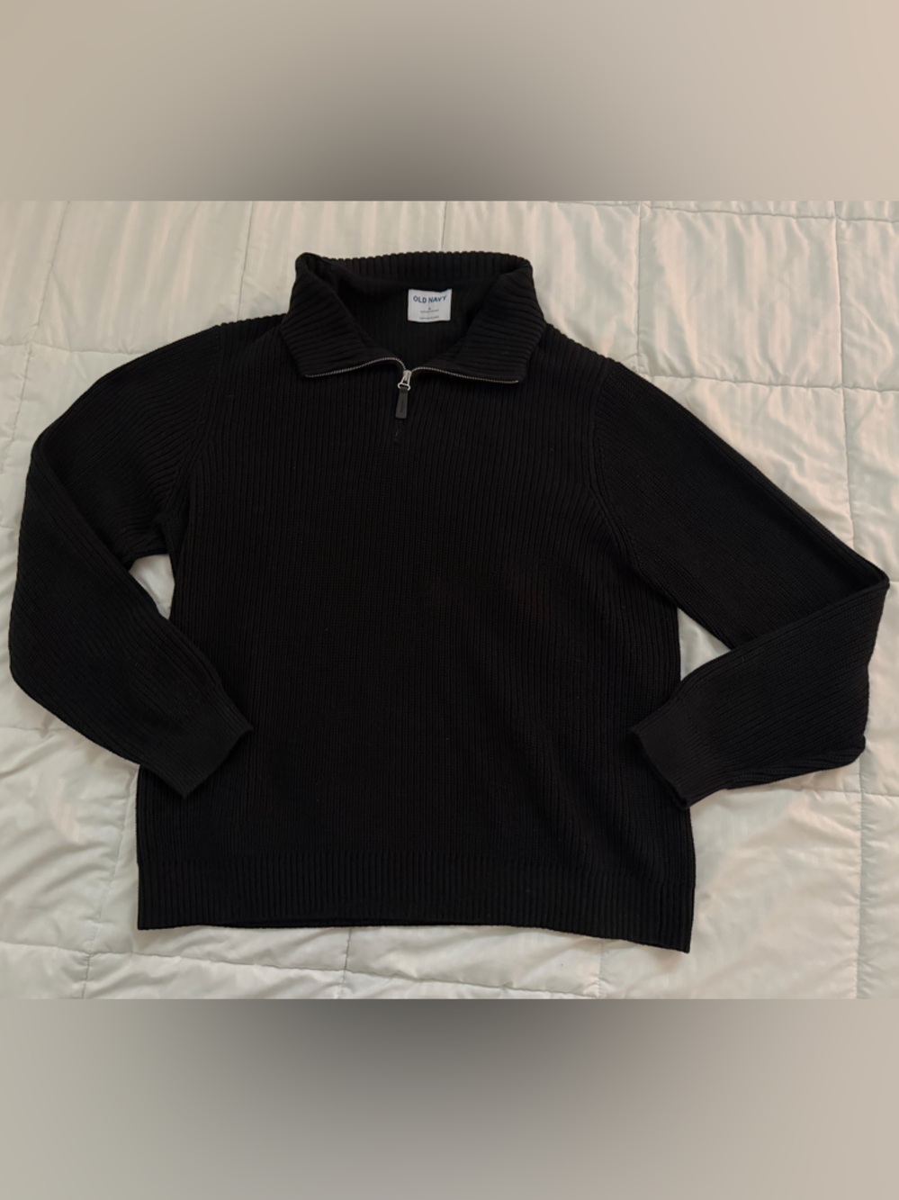 Old Navy Black Quarter-Zip Ribbed Turtleneck Sweater